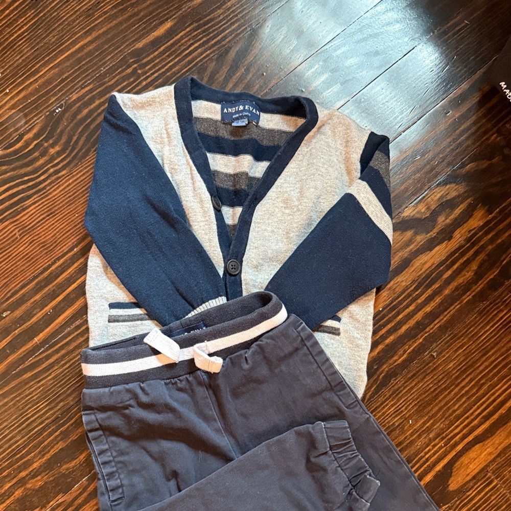 Andy & Evan Striped Navy and Gray Cardigan